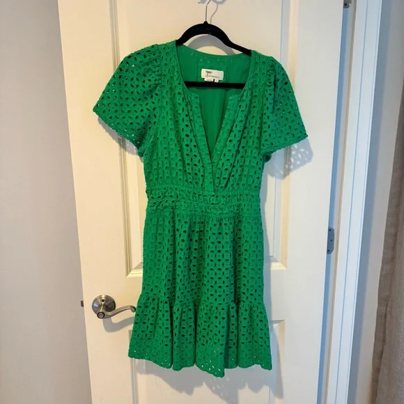 Anthropologie Green Eyelet Somerset Mini Dress | M - Picture 2 of 6